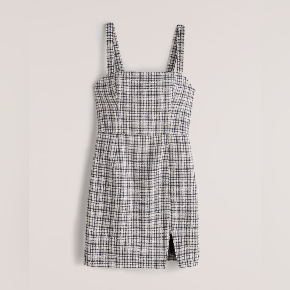 Abercrombie & Fitch tweed thigh high slip mini dress in blue plaid